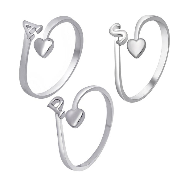 Mahi Combo of "A S P" Initial Adjustable Finger Rings for Women (CO1105189R)