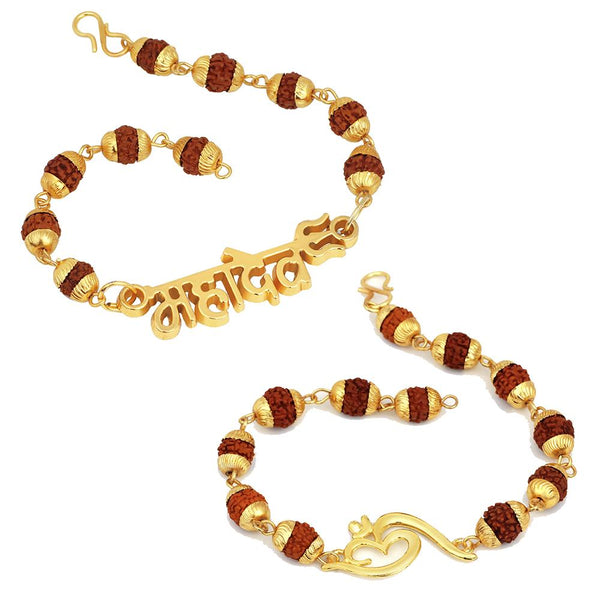 Mahi Combo of Om Mahadev Trishul Bracelets with Rudraksha for Men (CO1105190G)