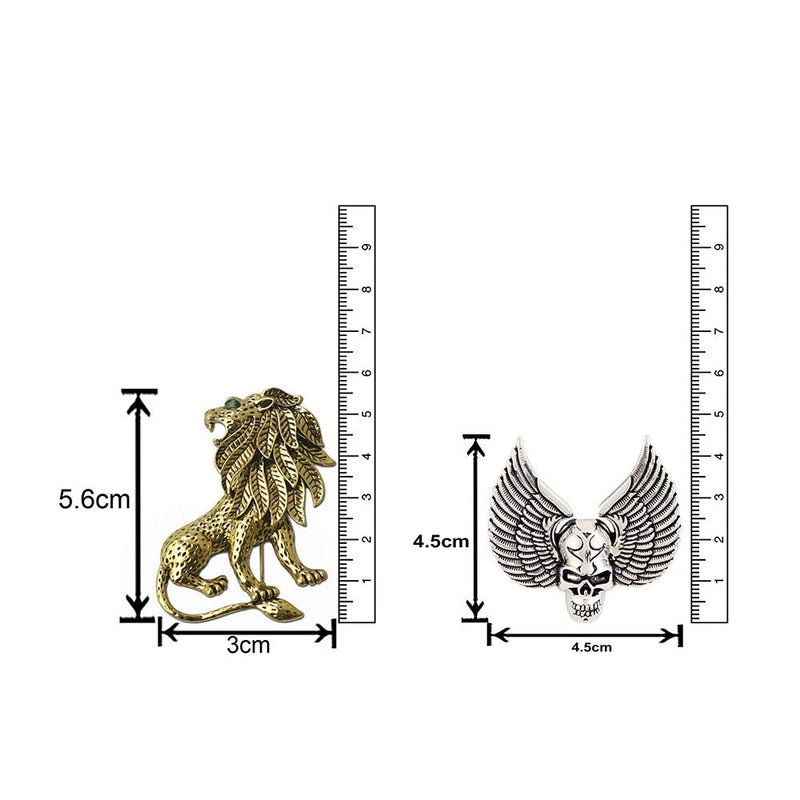 Mahi Combo of Skull Wings and Roring Lion Shirt Stud Brooch Pin for Men (CO1105191M)
