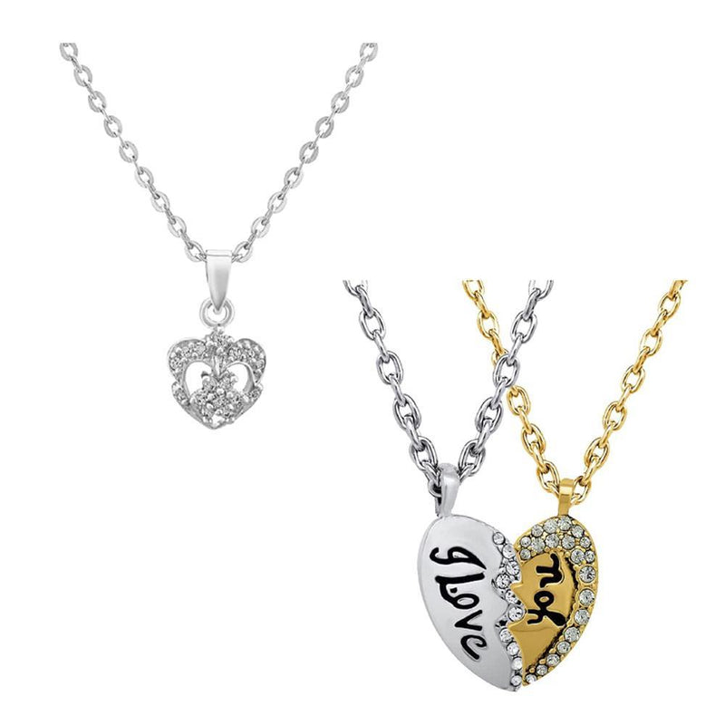 Mahi Combo of I Love You Heart Pendant with White Crystals (CO1105210M)