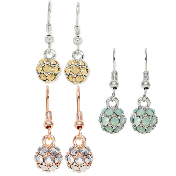 Mahi Combo of 3 Royal Sparklers Multicolor Crystals Ball Earrings for Women (CO1105263M)