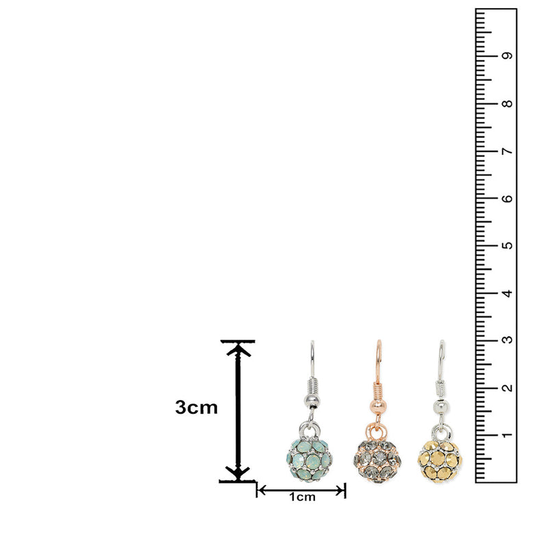 Mahi Combo of 3 Royal Sparklers Multicolor Crystals Ball Earrings for Women (CO1105263M)