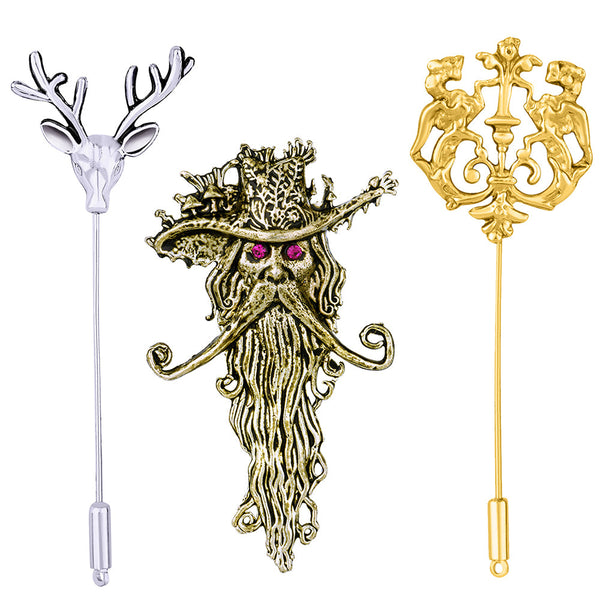 Mahi Combo of Wizard, Royal Lion and Deer Shaped Wedding Brooch / Lapel Pin for Men (CO1105487M)