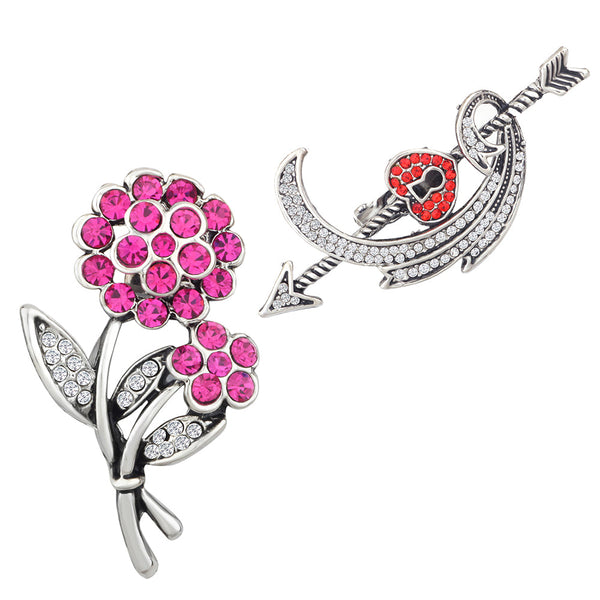 Mahi Combo of Floarl, Heart and Arrow Shaped Wedding Brooch / Lapel Pin with Pink, Red, White Crystals for Women (CO1105506R)