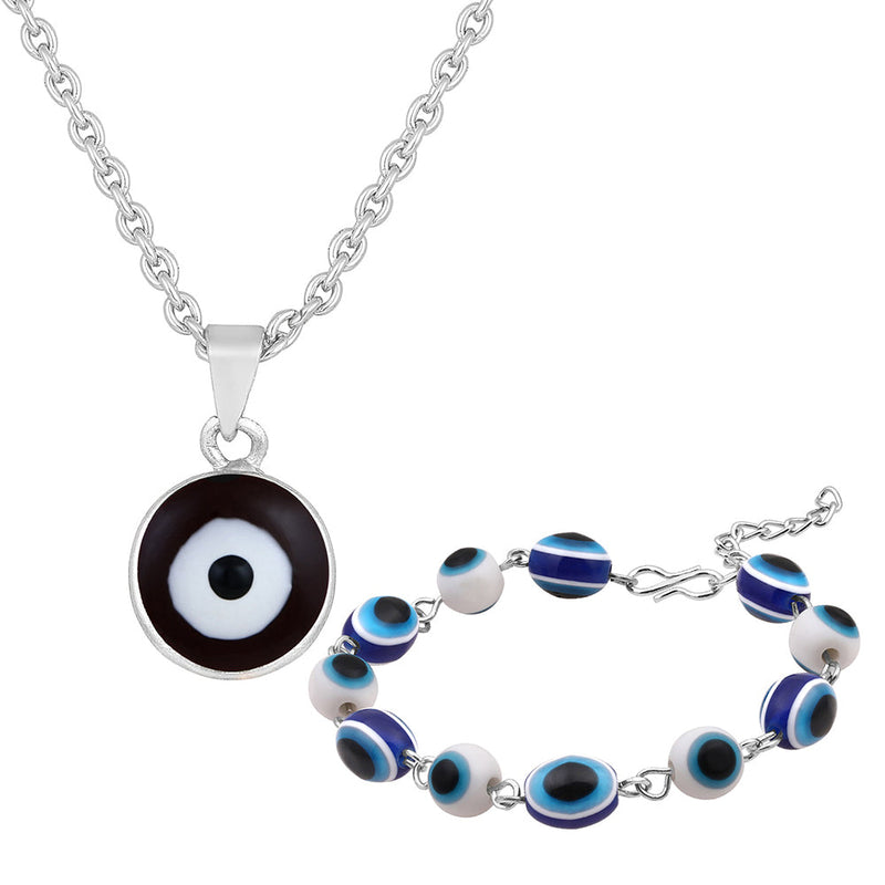 Mahi Combo of Evil Eye Pendant & Bracelet with Beads for Women (CO1105579R)