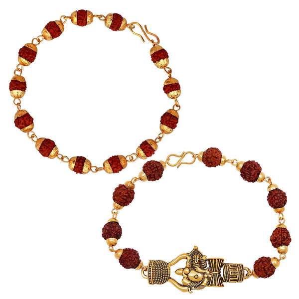 Mahi Combo of Trishul Lord Ganpati & Damru Adjutable Religious Bracelets with Rudraksh for Men (CO1105603G)
