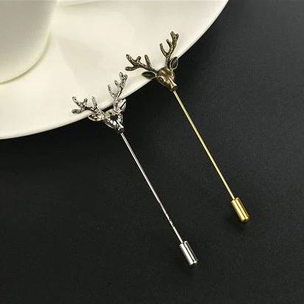 Mahi Combo of Golden and Silver Deer Face Shaped Wedding Lapel Pin / Brooch fro Men (CO1105625M)