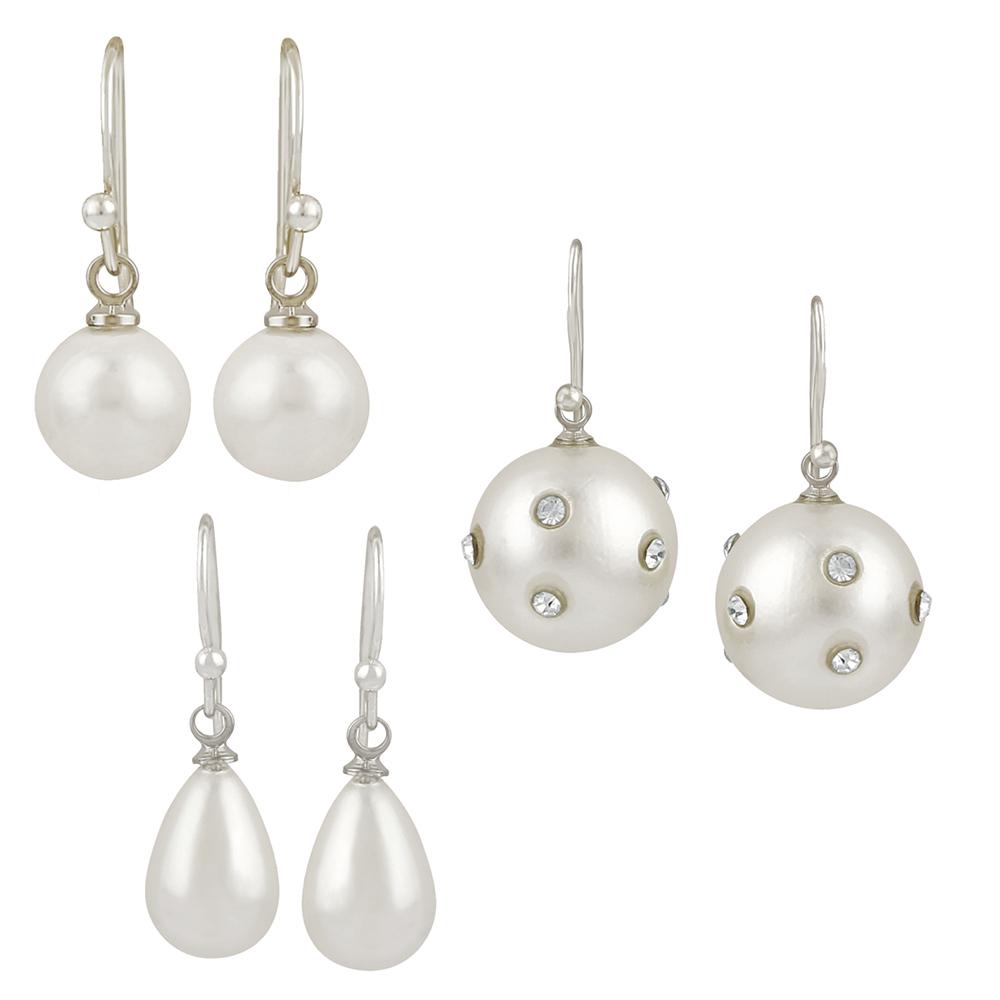 Mahi Elegant Combo of Artificial Pearl Fish Hook Earrings