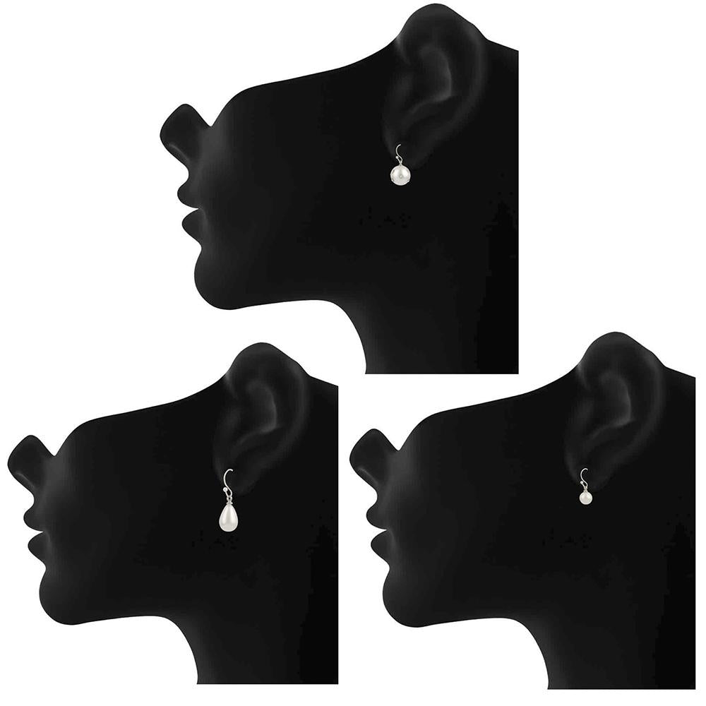 Mahi Elegant Combo of Artificial Pearl Fish Hook Earrings