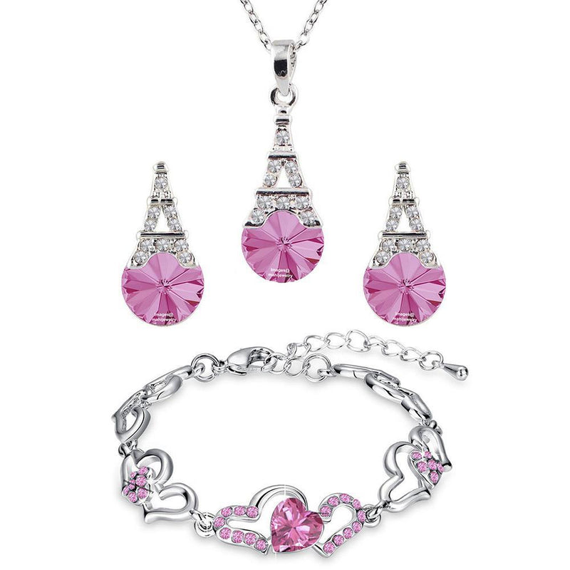 Mahi Combo of Pink Lovely Heart Link Bracelet and Eiffel Tower Pendant set