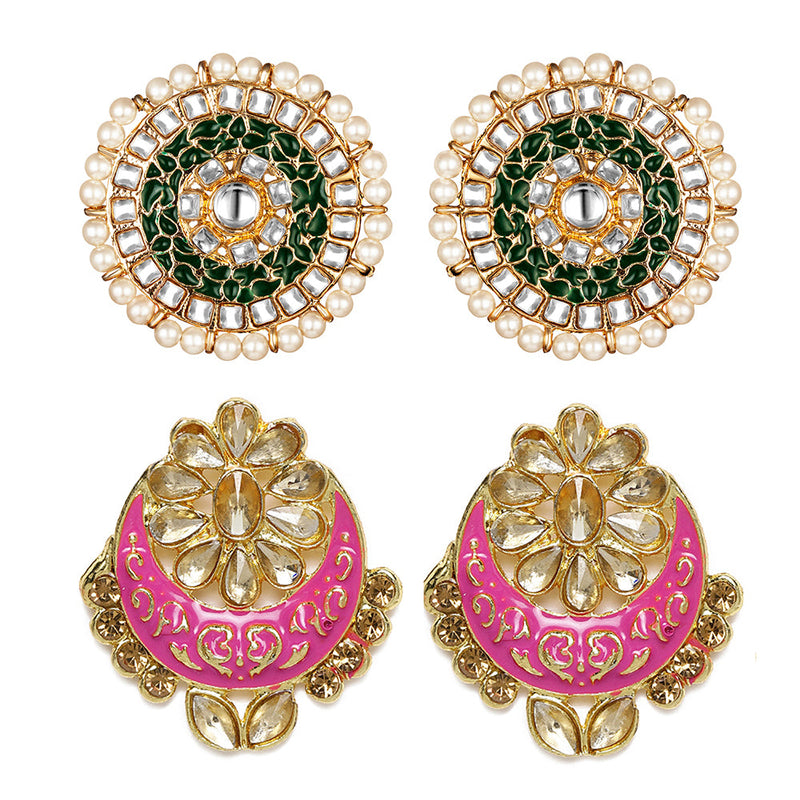 Kord Store Beautiful Pink and Green color Stud Combo For Girls and Women