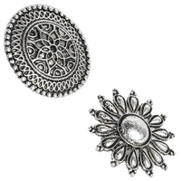 Kord Store Set of 2 Silver Oxidised  Ring Combo For Girls and Women