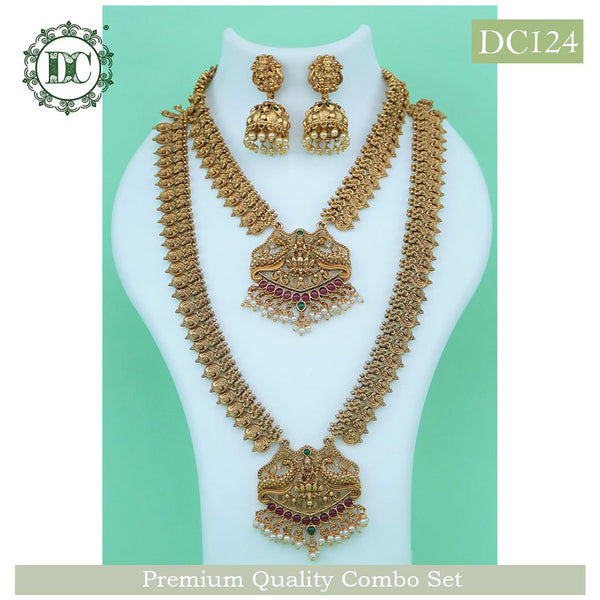 Diksha Collection Gold Plated Temple Double Necklace Set