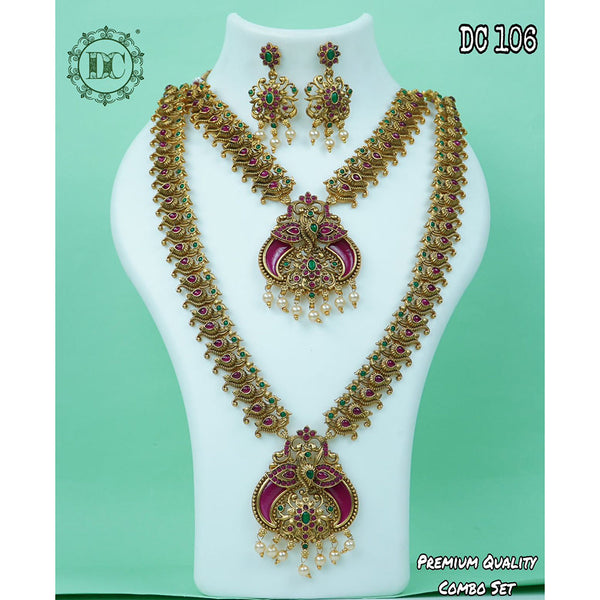 Diksha Collection Gold Plated Temple Double Necklace Set