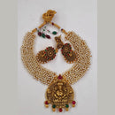 Midas Touch Brass Metal Pota Stone And Pearl Ganesh Temple Necklace Set