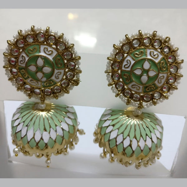 Midas Touch Light Green Meenakari Kundan Stone Gold Plated Jhumki Earrings