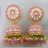 Midas Touch Pink Meenakari & Beads Gold Plated Jhumki Earrings