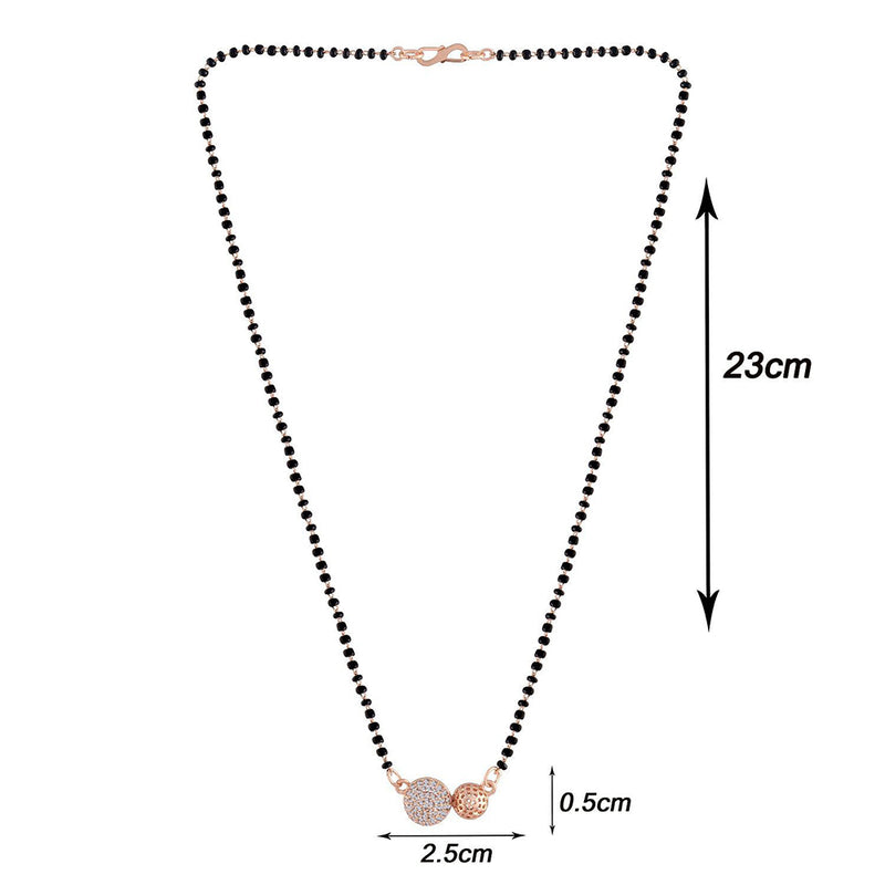 Etnico 18k Rose Gold Plated Traditional Single Line American Diamond Pendant with Black Bead Chain Mangalsutra for Women (D070)