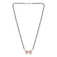 Etnico 18k Rose Gold Plated Traditional Single Line American Diamond Pendant with Black Bead Chain Mangalsutra for Women (D075)