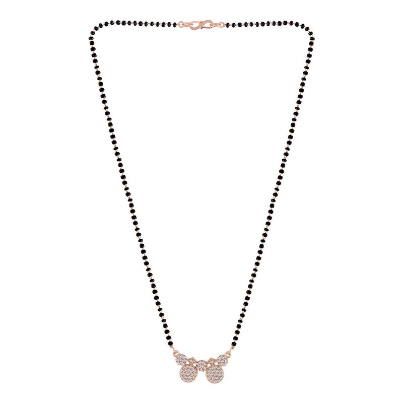 Etnico 18k Rose Gold Plated Traditional Single Line American Diamond Pendant with Black Bead Chain Mangalsutra for Women (D075)