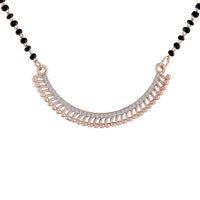 Etnico 18k Rose Gold Plated Traditional Single Line American Diamond Pendant with Black Bead Chain Mangalsutra for Women (D076)