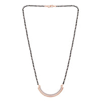 Etnico 18k Rose Gold Plated Traditional Single Line American Diamond Pendant with Black Bead Chain Mangalsutra for Women (D076)