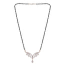 Etnico 18k Rhodium Plated Traditional Single Line American Diamond Pendant with Black Bead Chain Mangalsutra for Women (D077)