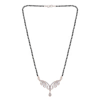 Etnico 18k Rhodium Plated Traditional Single Line American Diamond Pendant with Black Bead Chain Mangalsutra for Women (D077)