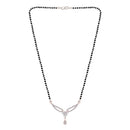 Etnico 18k Rhodium Plated Traditional Single Line American Diamond Pendant with Black Bead Chain Mangalsutra for Women (D079)