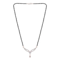 Etnico 18k Rhodium Plated Traditional Single Line American Diamond Pendant with Black Bead Chain Mangalsutra for Women (D079)