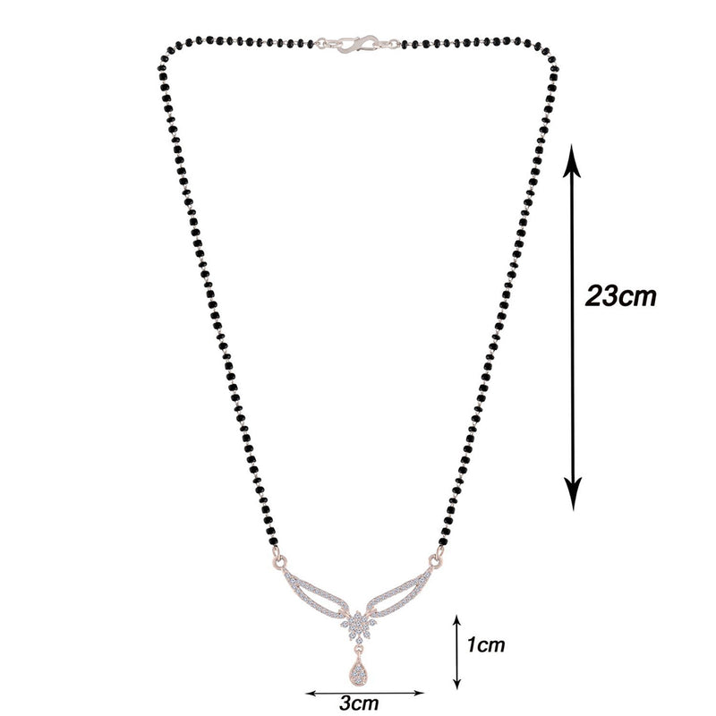 Etnico 18k Rhodium Plated Traditional Single Line American Diamond Pendant with Black Bead Chain Mangalsutra for Women (D079)