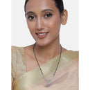 Etnico 18k Rhodium Plated Traditional Single Line American Diamond Pendant with Black Bead Chain Mangalsutra for Women (D080)