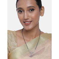 Etnico 18k Rhodium Plated Traditional Single Line American Diamond Pendant with Black Bead Chain Mangalsutra for Women (D080)