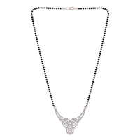 Etnico 18k Rhodium Plated Traditional Single Line American Diamond Pendant with Black Bead Chain Mangalsutra for Women (D080)