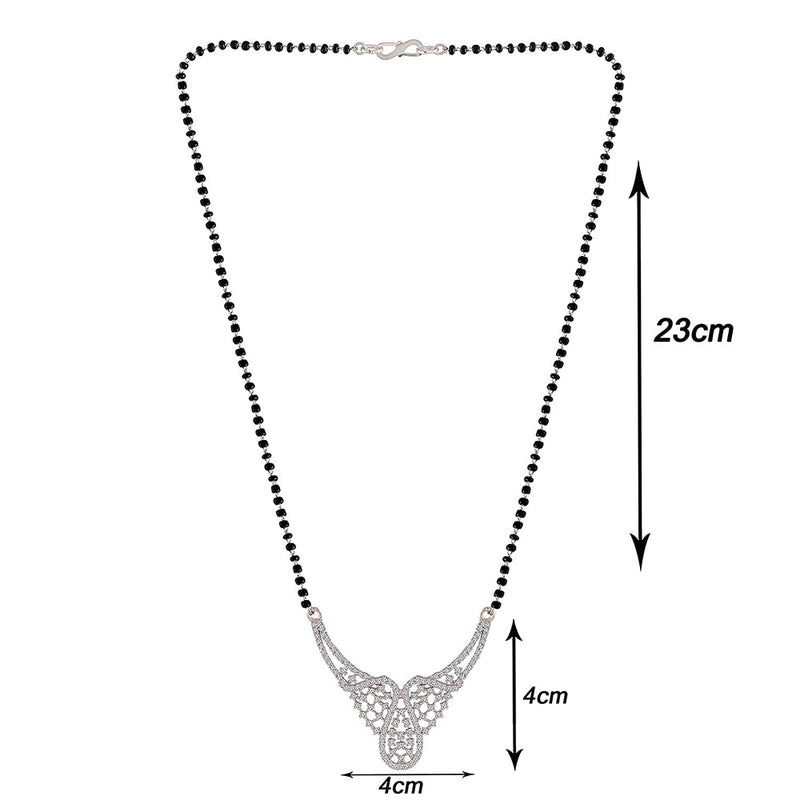 Etnico 18k Rhodium Plated Traditional Single Line American Diamond Pendant with Black Bead Chain Mangalsutra for Women (D080)