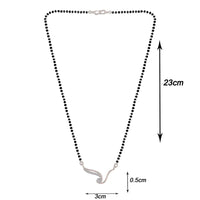Etnico 18k Rhodium Plated Traditional Single Line American Diamond Pendant with Black Bead Chain Mangalsutra for Women (D080)