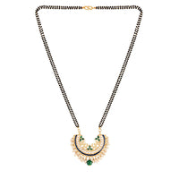 Etnico 18k Gold Plated Traditional Meena Work Pearl Studded Pendant with Black Bead Chain Mangalsutra for Women (D082)