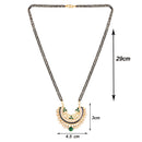 Etnico 18k Gold Plated Traditional Meena Work Pearl Studded Pendant with Black Bead Chain Mangalsutra for Women (D082)