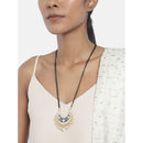 Etnico 18k Gold Plated Traditional Meena Work Pearl Studded Pendant with Black Bead Chain Mangalsutra for Women (D083)
