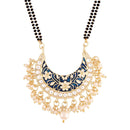 Etnico 18k Gold Plated Traditional Meena Work Pearl Studded Pendant with Black Bead Chain Mangalsutra for Women (D083)