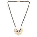 Etnico 18k Gold Plated Traditional Meena Work Pearl Studded Pendant with Black Bead Chain Mangalsutra for Women (D083)