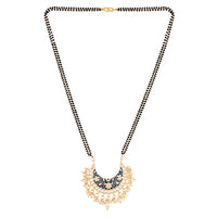 Etnico 18k Gold Plated Traditional Meena Work Pearl Studded Pendant with Black Bead Chain Mangalsutra for Women (D083)