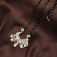 Etnico 18k Gold Plated Traditional Pearl Beads Studded Pendant with Black Bead Chain Mangalsutra for Women (D084W)