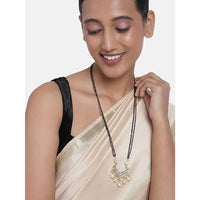 Etnico 18k Gold Plated Traditional Pearl Beads Studded Pendant with Black Bead Chain Mangalsutra for Women (D084W)