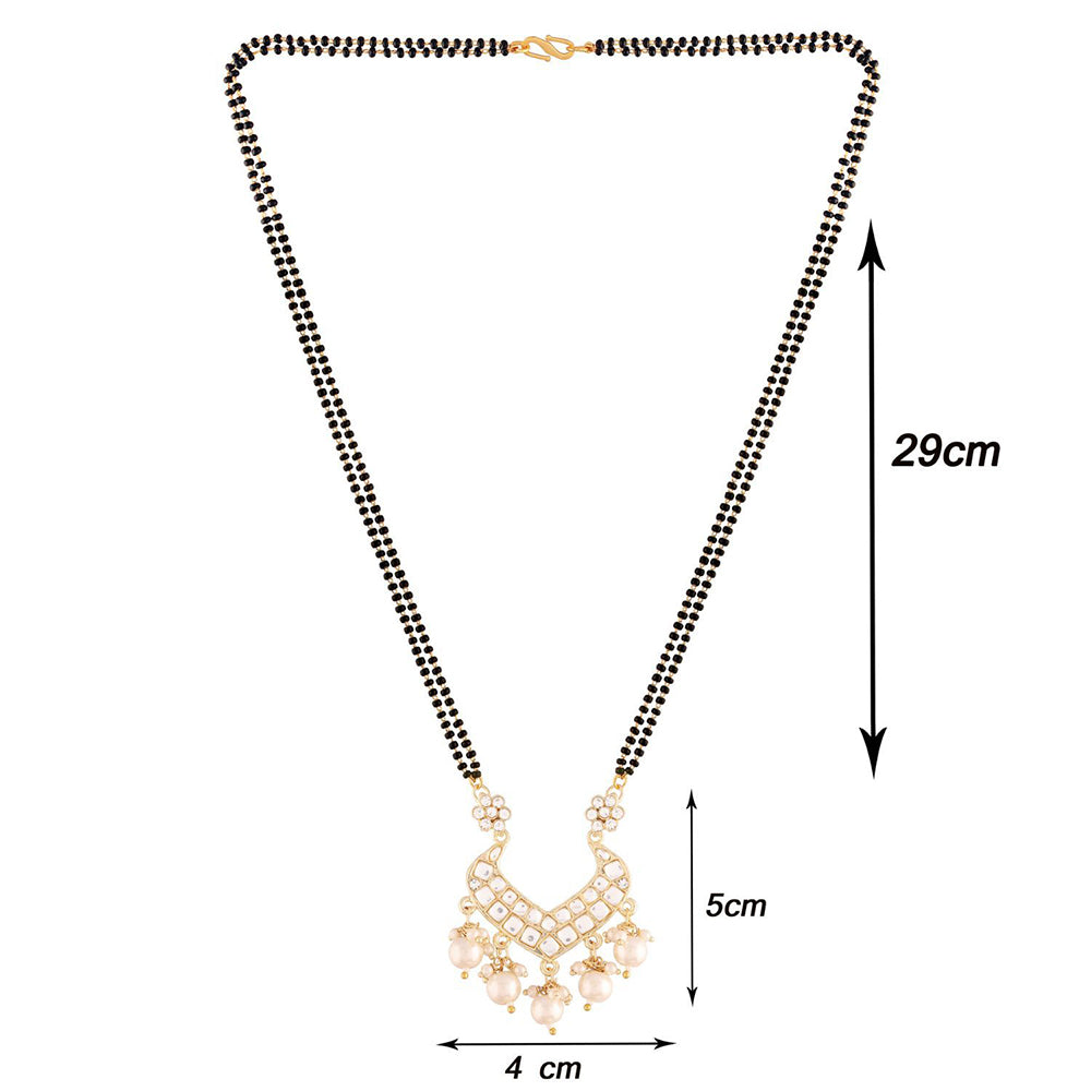 Etnico 18k Gold Plated Traditional Pearl Beads Studded Pendant with Black Bead Chain Mangalsutra for Women (D084W)