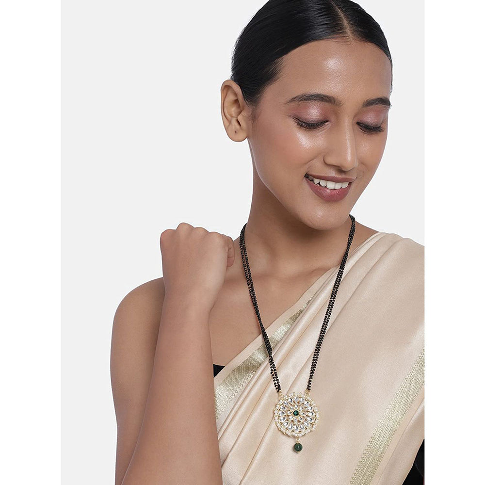 Copy of Etnico 18k Gold Plated Traditional Pearl Kundan Studded Pendant with Black Bead Chain Mangalsutra for Women (D085G)