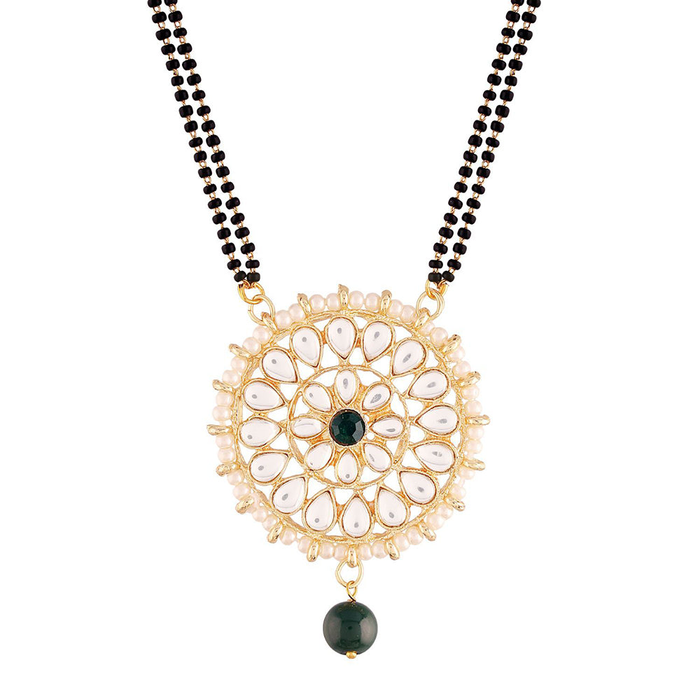 Copy of Etnico 18k Gold Plated Traditional Pearl Kundan Studded Pendant with Black Bead Chain Mangalsutra for Women (D085G)