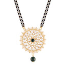 Copy of Etnico 18k Gold Plated Traditional Pearl Kundan Studded Pendant with Black Bead Chain Mangalsutra for Women (D085G)