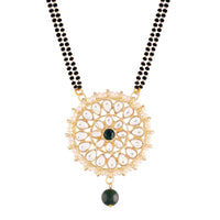 Copy of Etnico 18k Gold Plated Traditional Pearl Kundan Studded Pendant with Black Bead Chain Mangalsutra for Women (D085G)