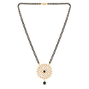 Copy of Etnico 18k Gold Plated Traditional Pearl Kundan Studded Pendant with Black Bead Chain Mangalsutra for Women (D085G)